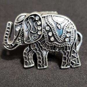Silver Elephant Ring with Rhinestones